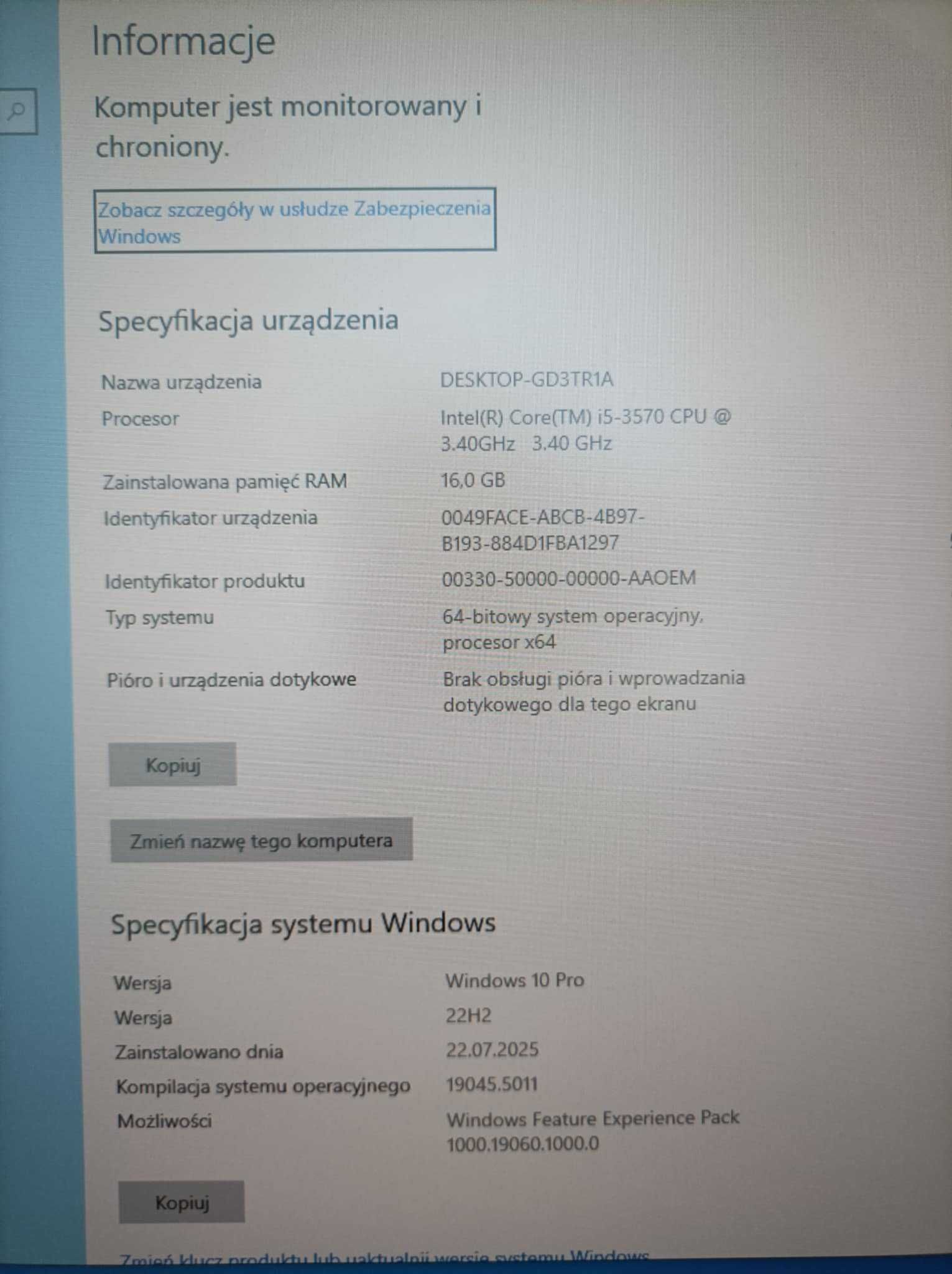 Komputer stacjonarny | i5-3570 | GTX 1650 | 16GB RAM
