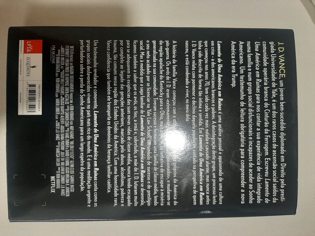 "Lamento de uma America em ruínas" livro de J. D. Vance