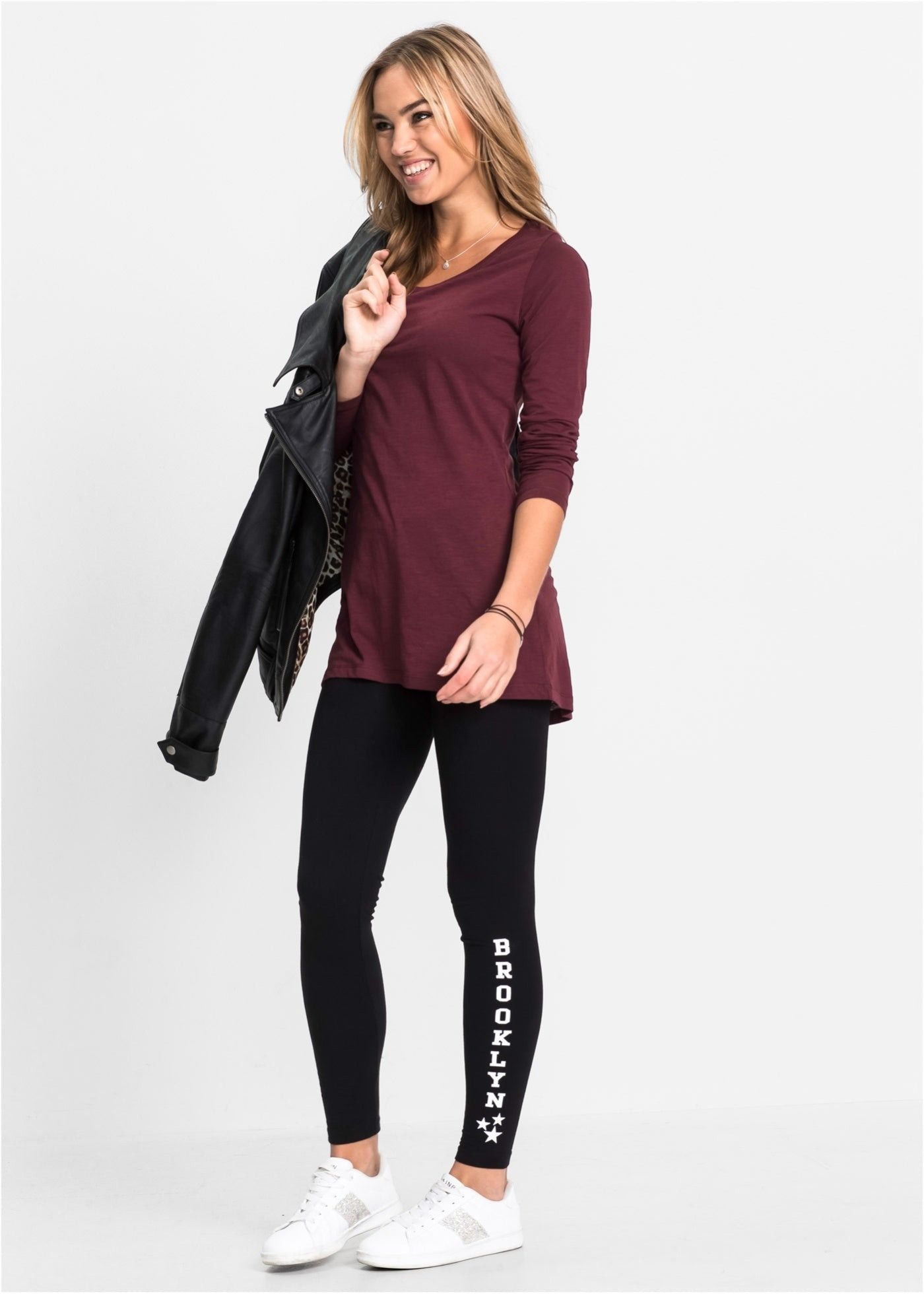B.P.C t-shirt damski bordowy z długim rękawem ^40/42