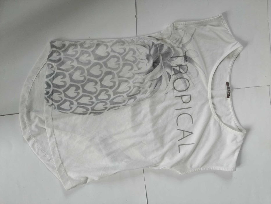 ORSAY biala bluzka z krotkim rekawem ananas rozmiar S