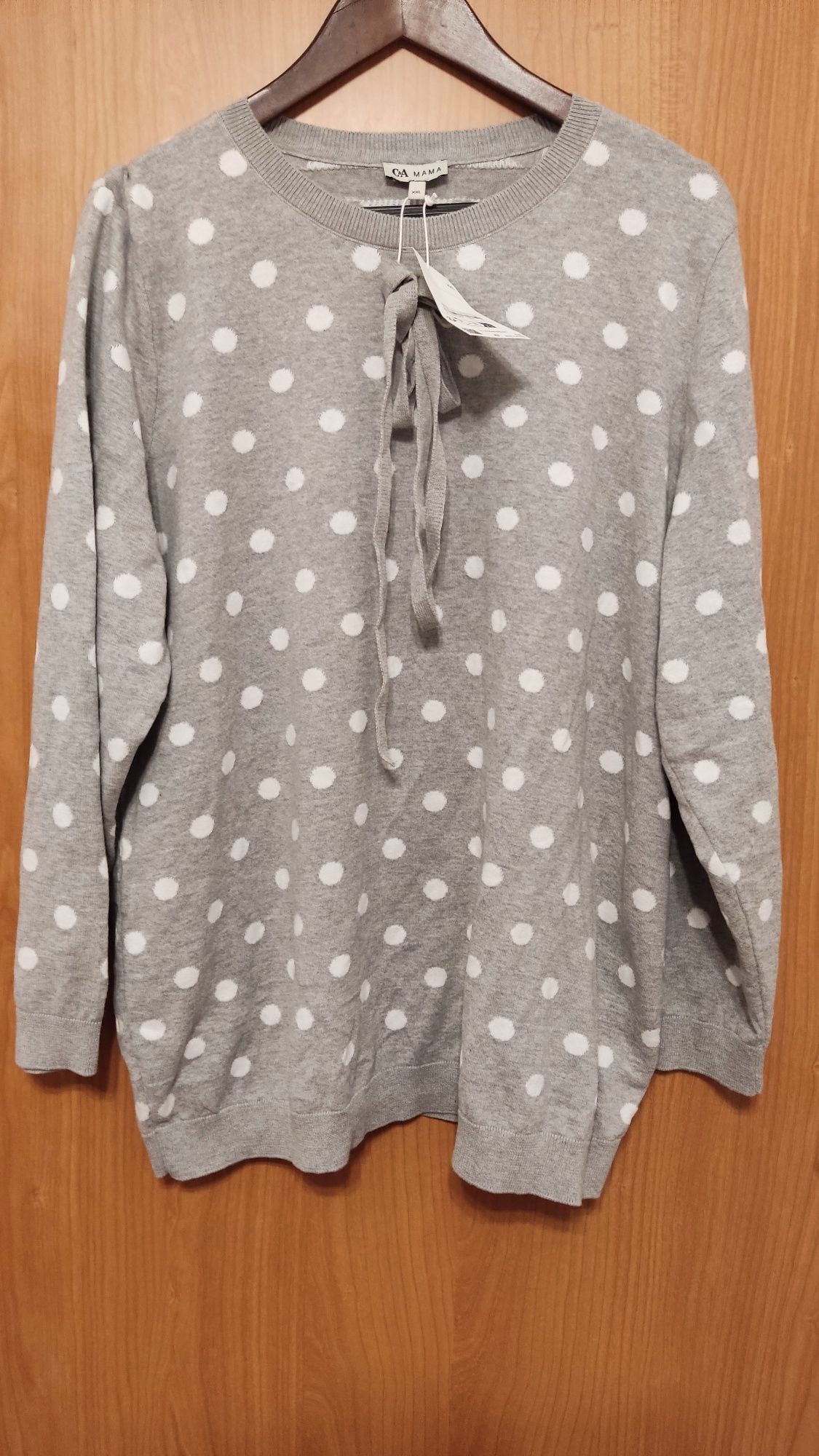 Sweter sweterek ciążowy C&A Mama 100% bawełna nowy szary w kropki