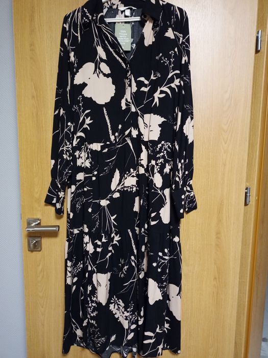Nowa wiskozowa sukienka midi H&M 36 długi rękaw