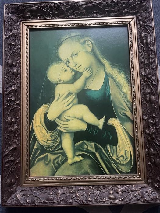 Obraz „Madonna z Dzieciątkiem” – w ozdobnej rzeźbionej ramie