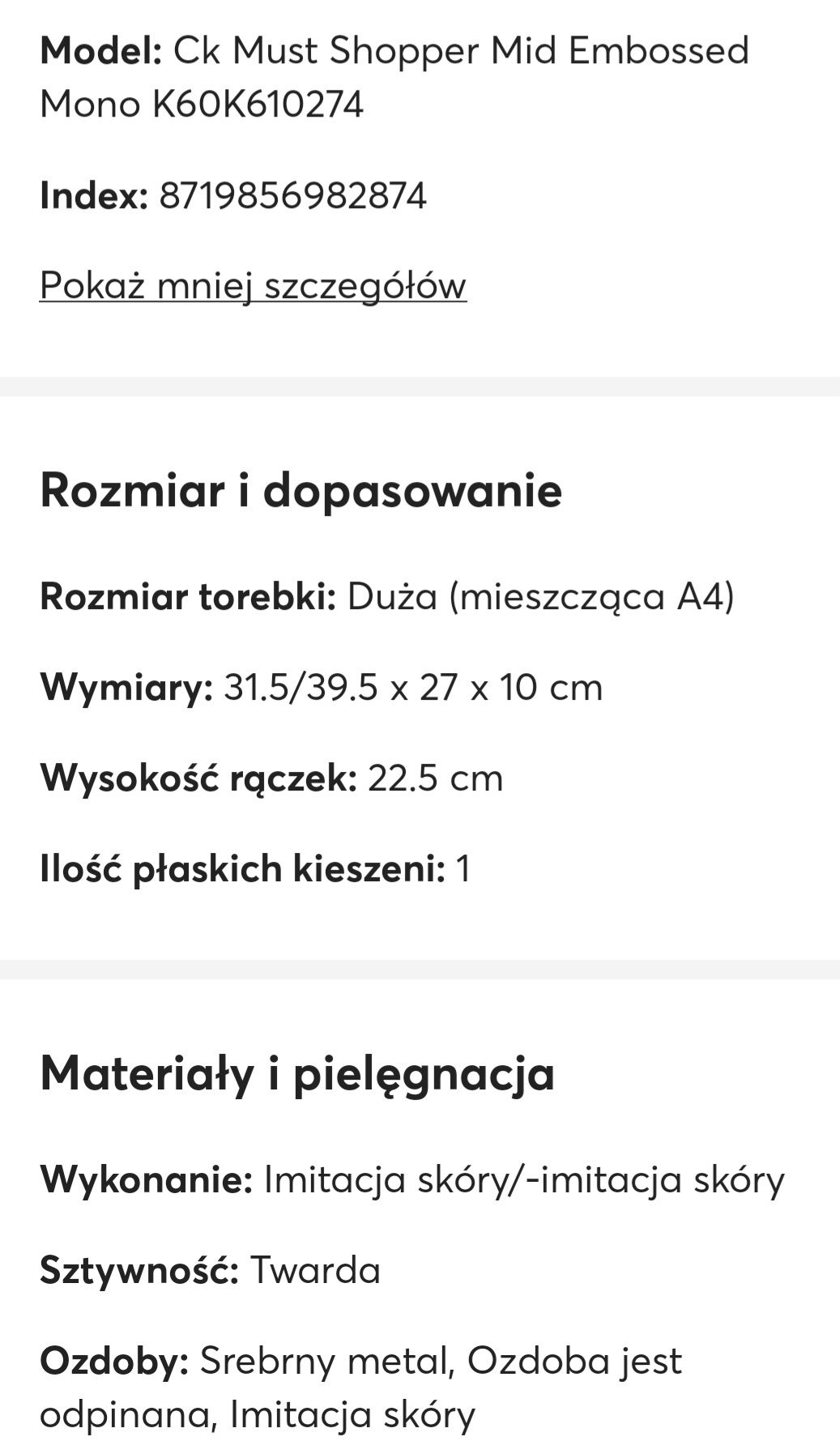 Czarna pikowana torebka Calvin Klein. Rozmiar A4 torba na ramię