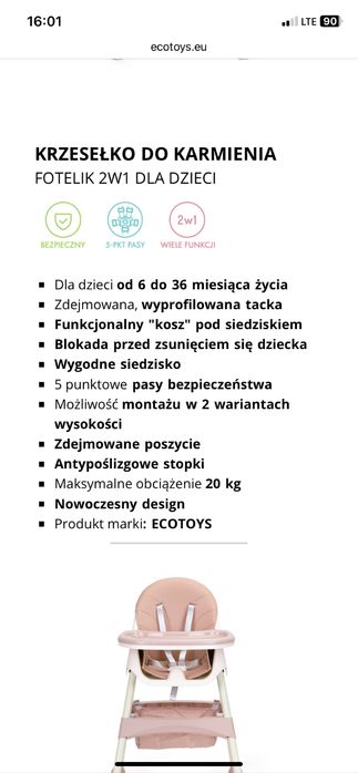 Krzesełko do karmienia Ecotoys