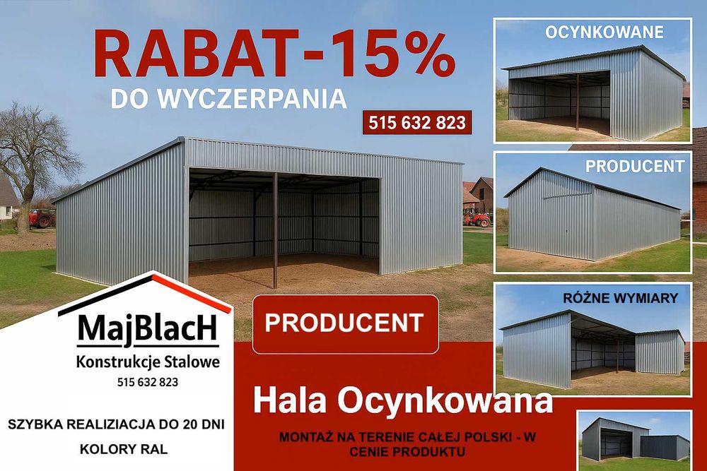 Garaż Blaszany Jednospadowy GRAFITOWY/Złoty Dąb /WIATA – Maj-Blach