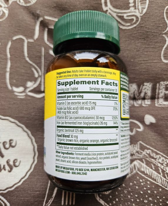 MegaFood Blood Builder залізо бісгліцинат железо iron  30 60 таблеток