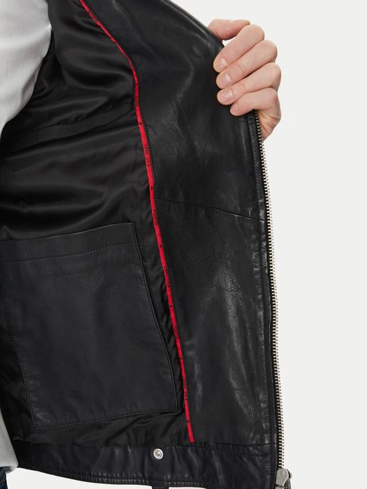 Кожаная куртка Guess, косуха Guess, размер L, натуральная кожа овчина