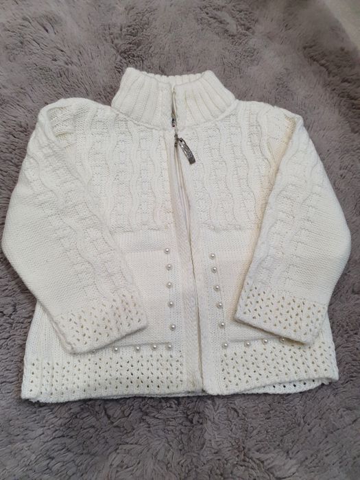 Sweterek ecri chrzest kremowy chrzciny 74 80