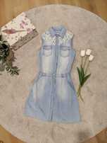 Vestido camiseiro curto / Ganga azul / Manga cava (34-S)