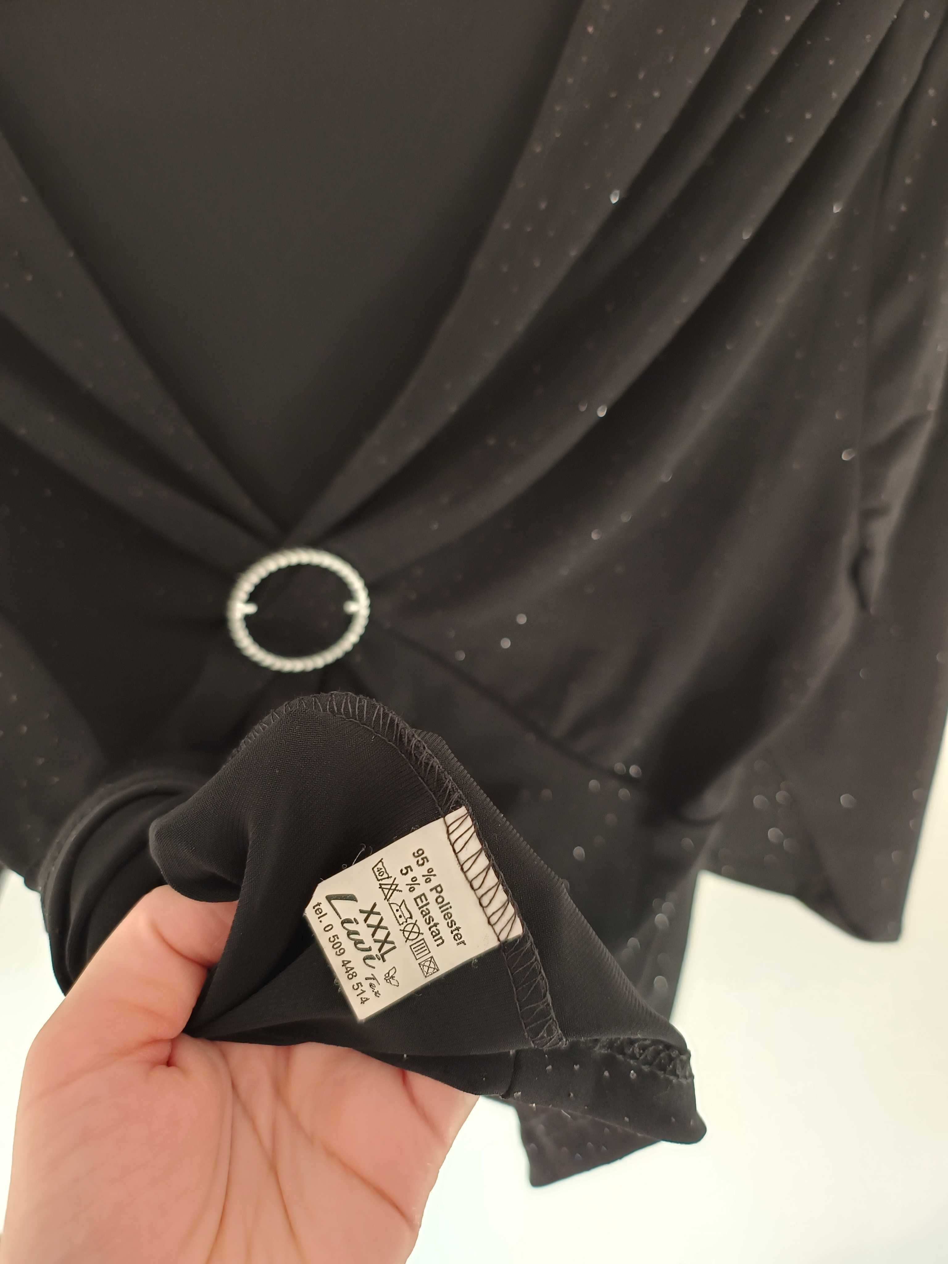 XXXL czarna elegancka wizytowa lśniąca bluzka z ¾ rękawem damska 46