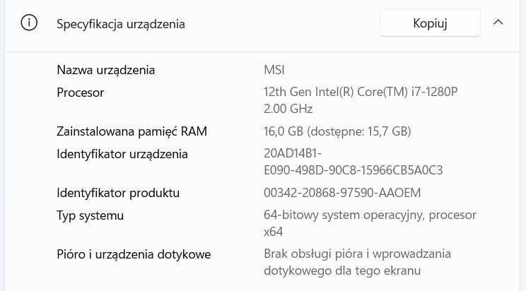 MSI Prestige 14 A12UC-210PL i7 16 GB 1 TB RTX