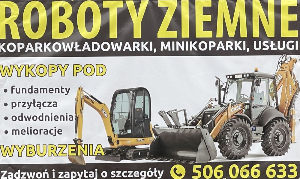 Usługi: Koparko ładowarka, Minikoparka, Młot wyburzeniowy, koparka