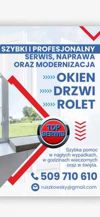 OKNA serwis 24/7 naprawa OKIEN DRZWI ROLET MOSKITIERY Szczecin okolice