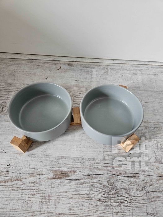 Miski ceramiczne dla psa kota zestaw 2 sztuki x 400 ml szare