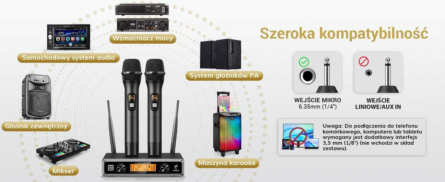 Karaoke Mikrofony TONOR bezprzewodowe na imprezę dla DJ do kościoła
