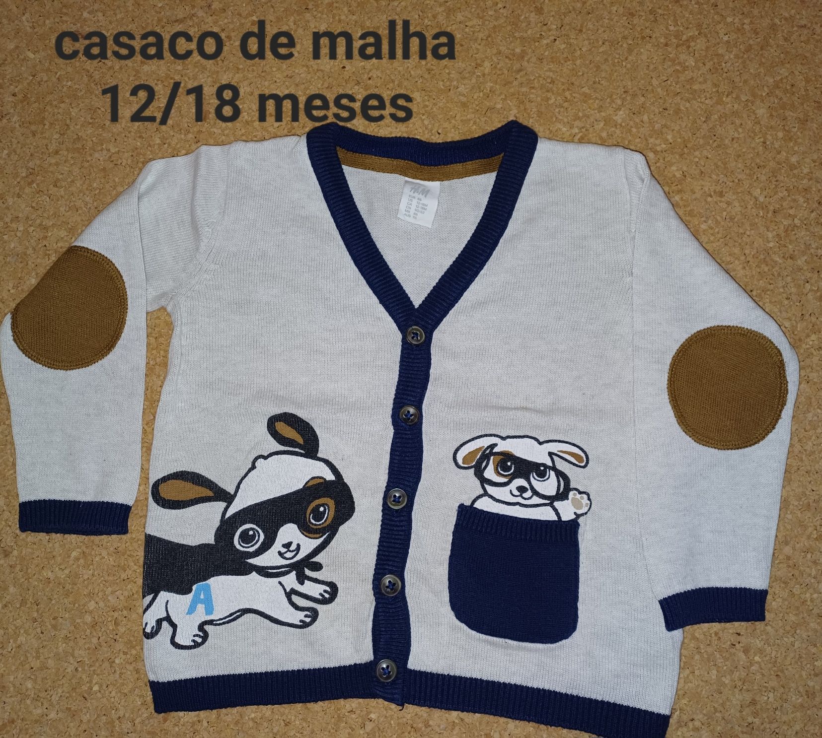 Casaco de malha com botões 12/18 meses, bebé menino.