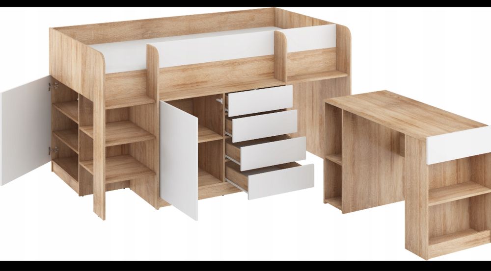 NOWA CENA Łóżko z biurkiem dziecięce, młodzieżowe na antresoli