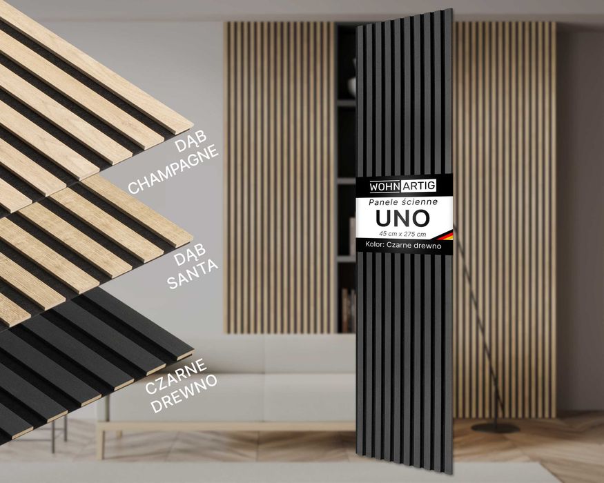 Lamele ścienne 275x45 cm na czarnym filcu Dąb Santa i inne