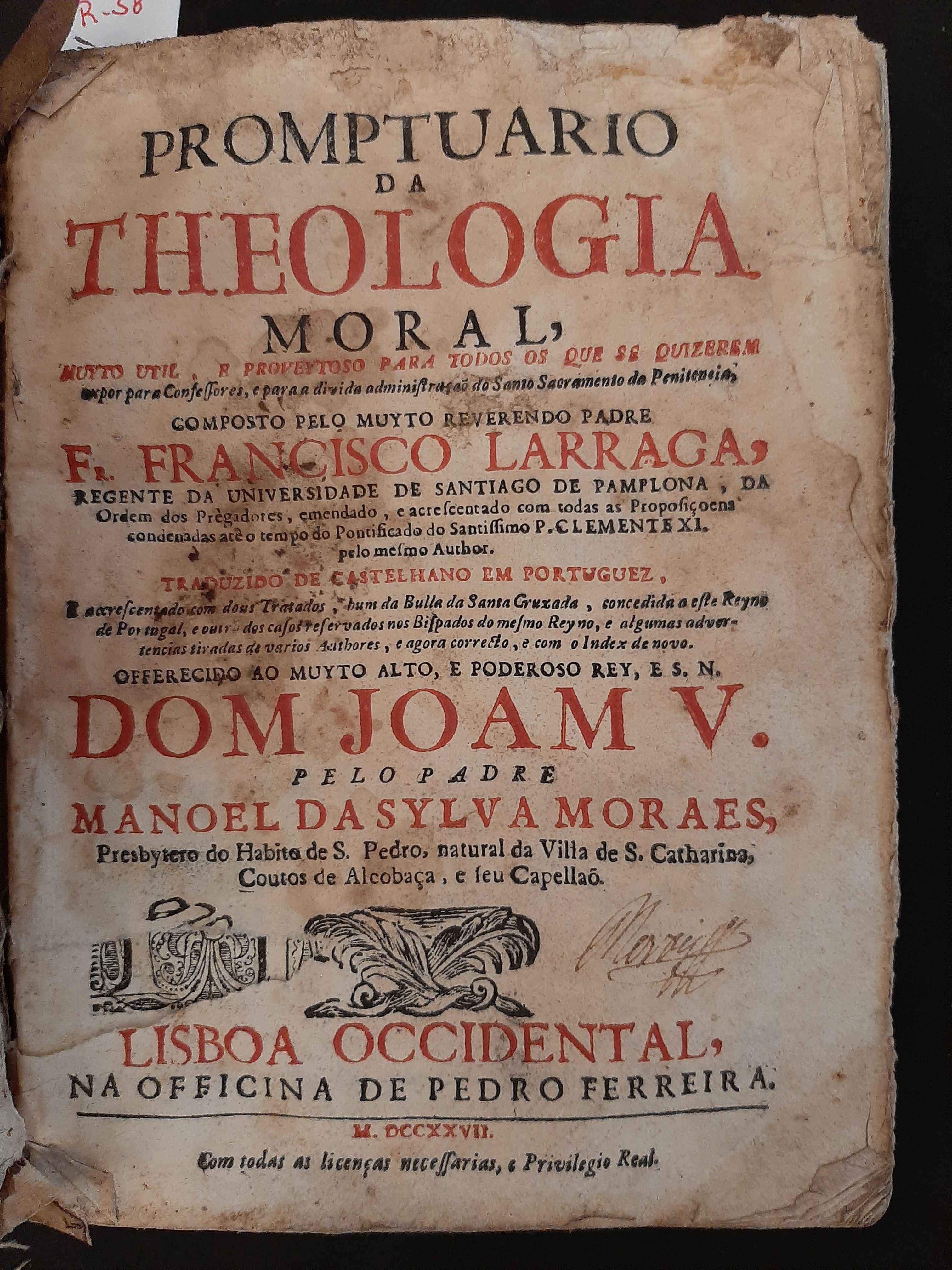 Livro - Promptuario da Theologia Moral - 1727