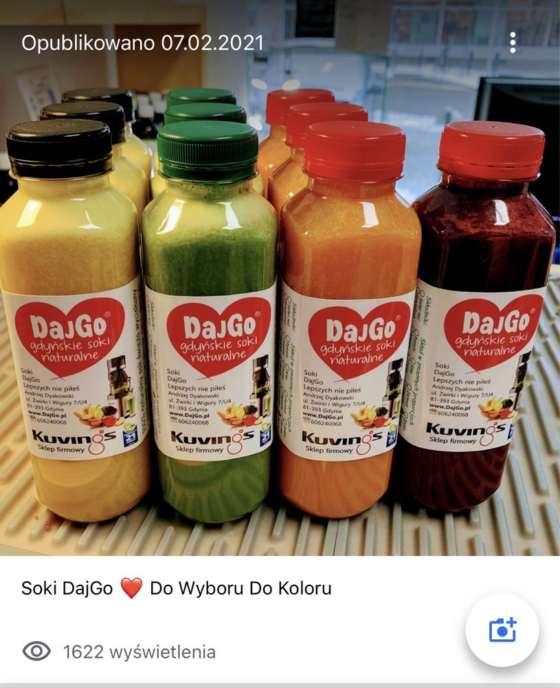 Soki DajGo z wyciskarki KUVINGS AUTO 10S