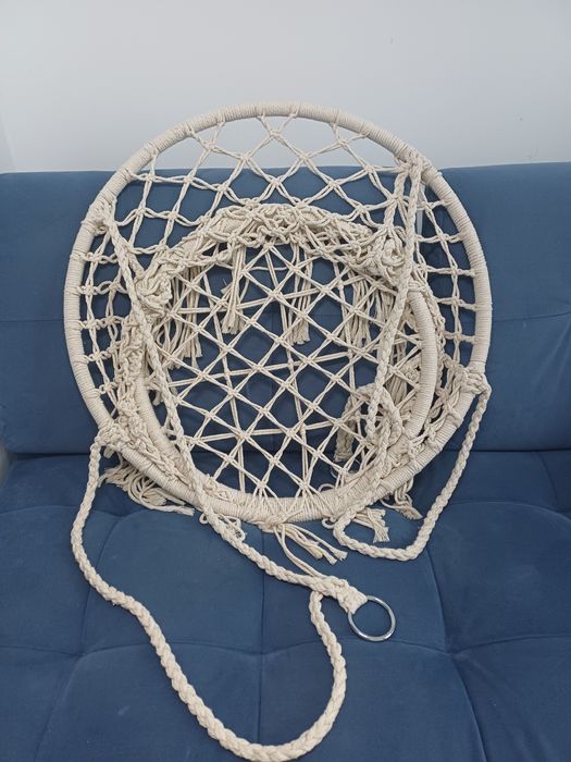 Fotelik wiszący ogrodowy do pokoju boho sznurki pleciony