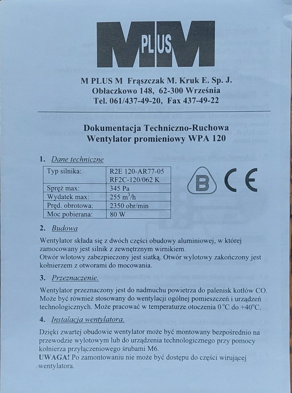 Dmuchawa wentylator do pieca kotła
