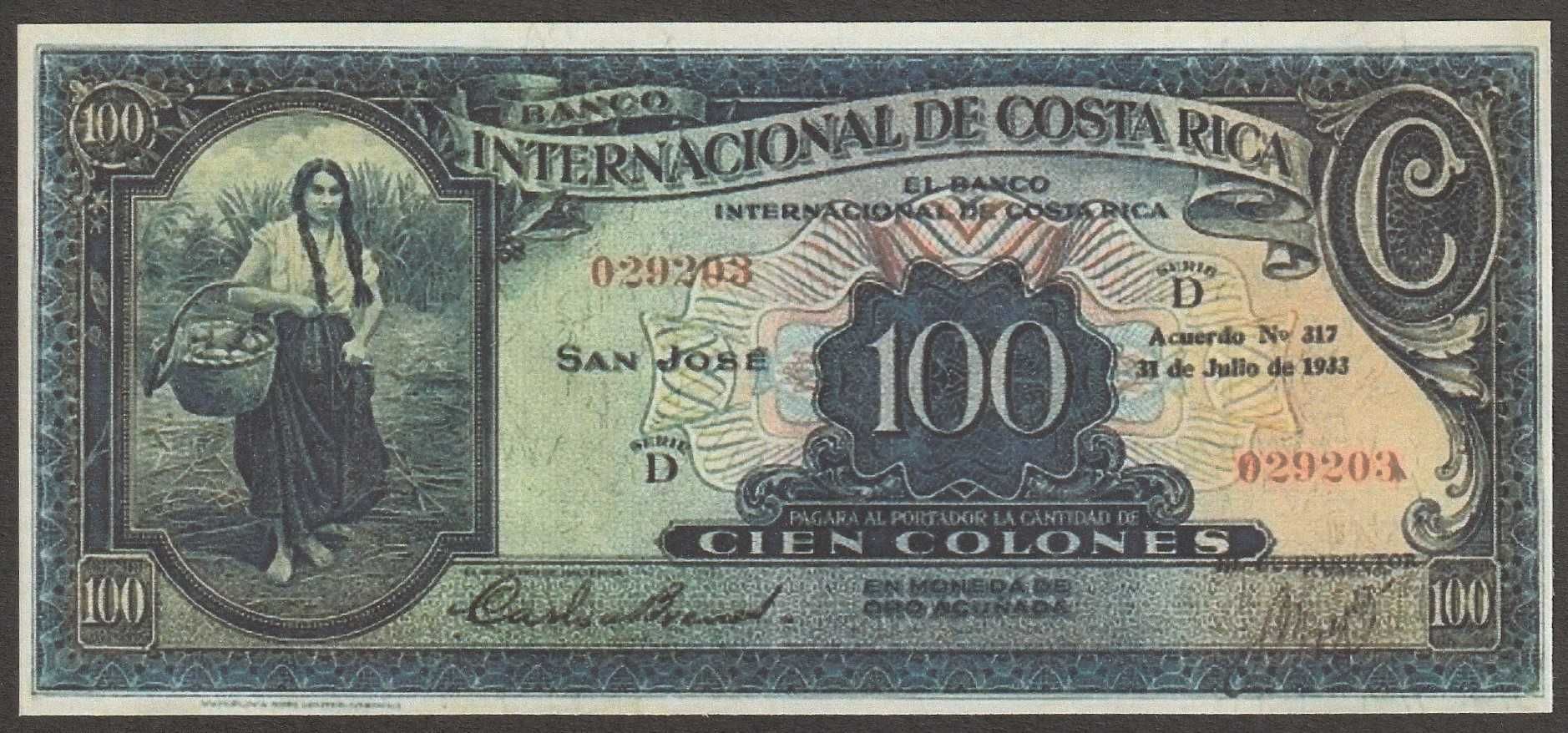 Kostaryka 100 colones 1936