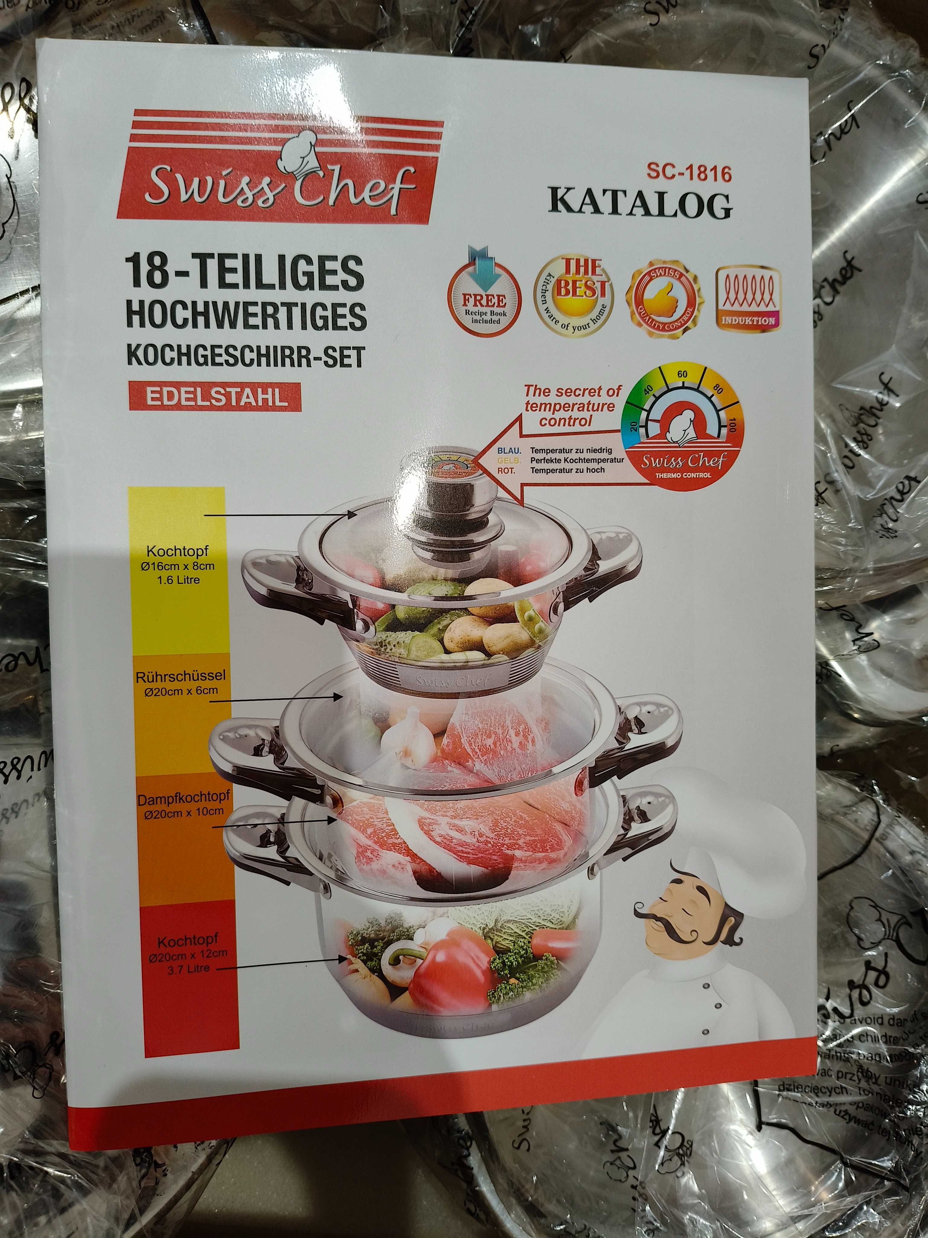 Garnki Swiss Chef 11 elementów, Nowe