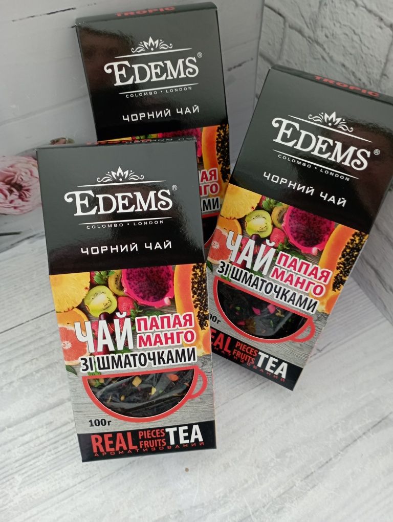 Чай крупнолистовий Edems чорний та зелений з різними смаками