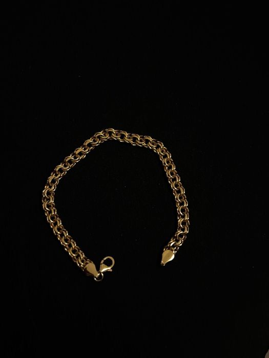 Pulseira friso e anel meia libra ouro 9kt