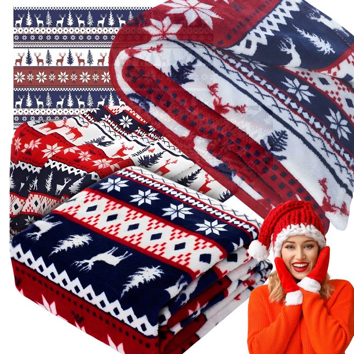 Koc Zimowy Świąteczny 150x120 Gruby Miękki Ciepły Narzuta Na Łóżko