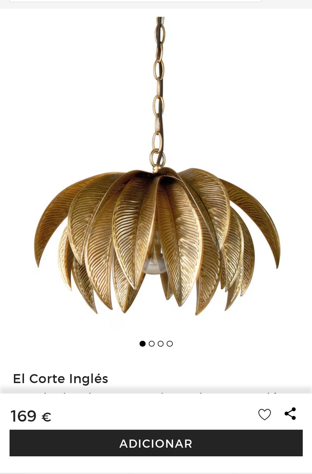 Candeeiro em latão dourado