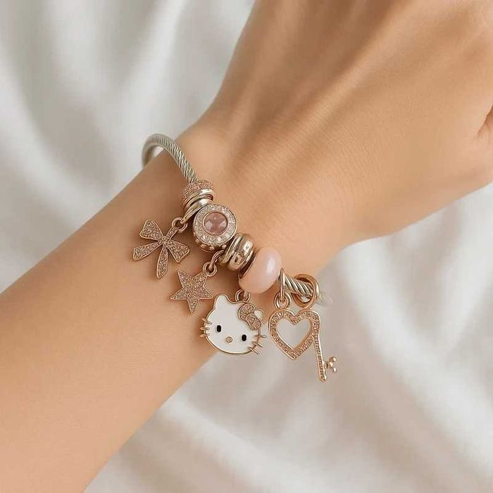 Pulseira Hello Kitty Rosa Gold estilo pandora