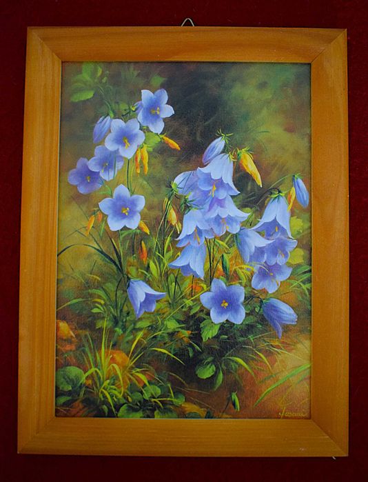 Niebieskie dzwonki - mała reprodukcja w drewnianej ramie