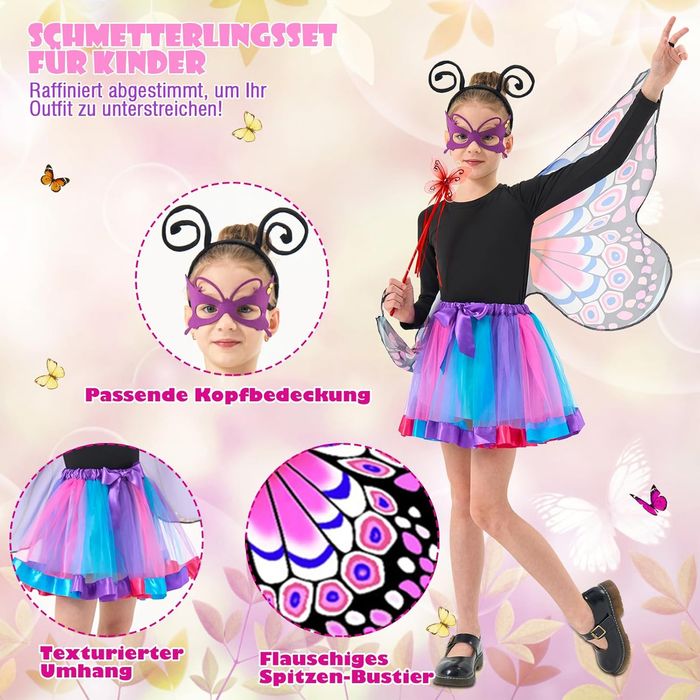 Motyli kostium karnawałowy z maską dla dzieci Rozmiar One Size