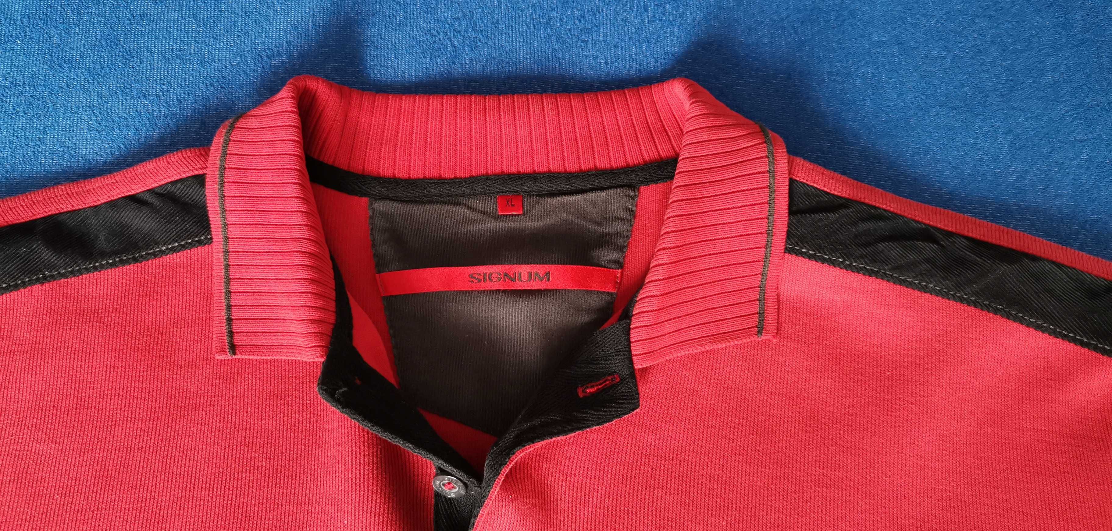 Lekki czerwony sweter męski SIGNUM 3 guziki BAWEŁNA PULOWER bluza XL