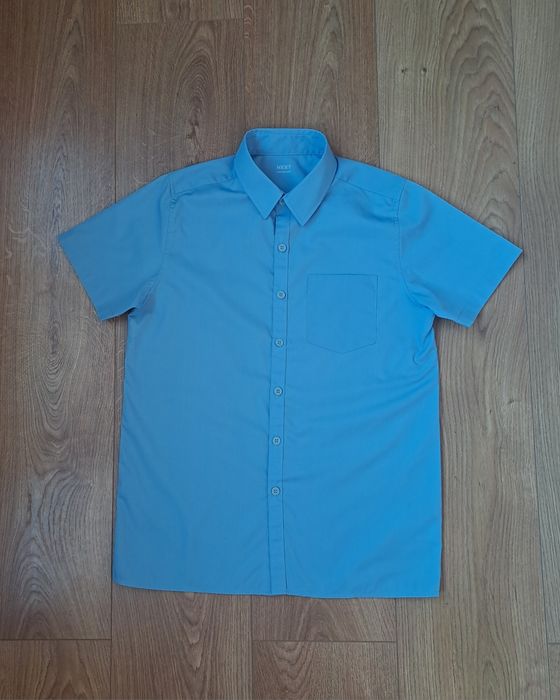 Голуба сорочка з коротким рукавом до школи 146 см