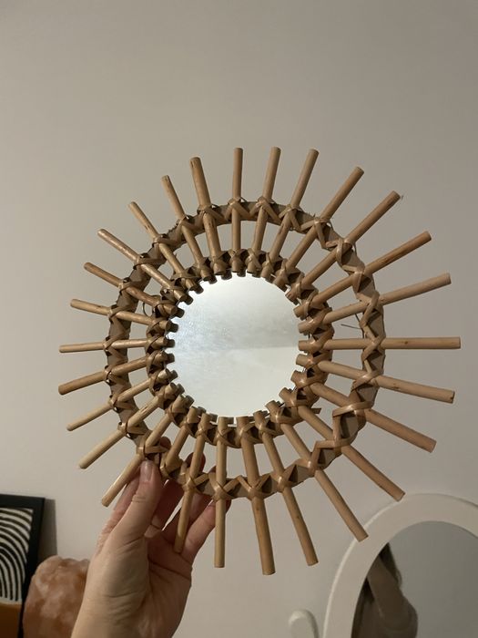 Lusterko małe boho wiklinowe styl rustykalny