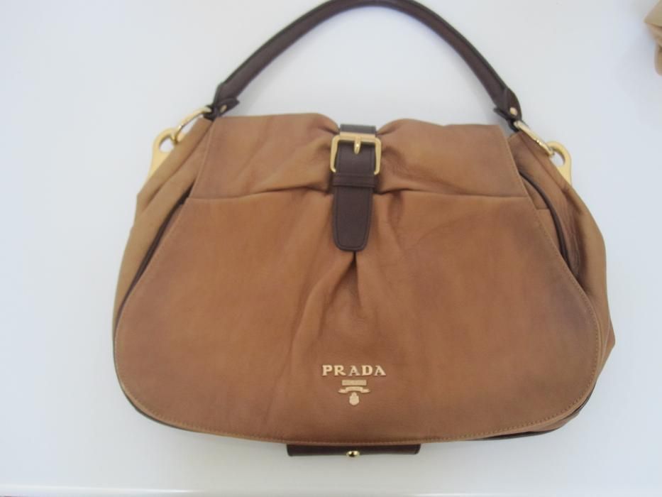 Prada piękna torba skórzana skóra bęż brąz