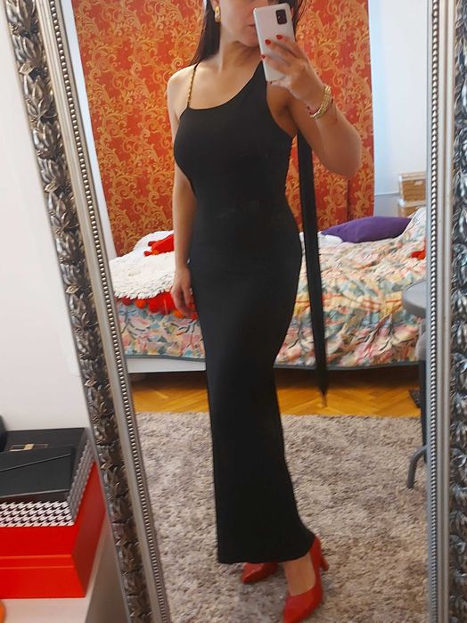 Czarna maxi wieczorowa sukienka z rozporkiem rozm. S, M