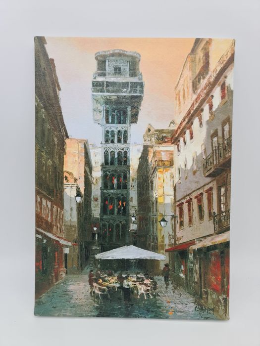 Quadro original óleo sobre tela Elevador de Santa Justa Lisboa