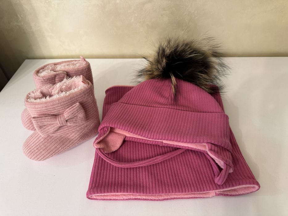 Набір на дівчинку зимова шапочка + пінетки