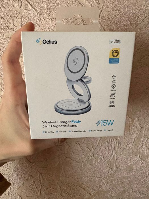 Бездротовий зарядний пристрій Gelius Foldy 3in1 15W GP-WC011 White