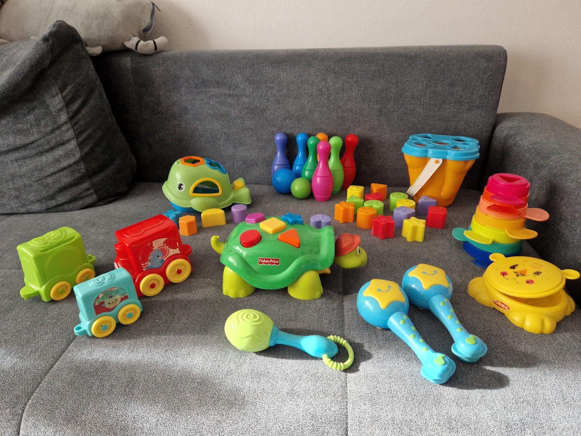 Zabawki Fisher Price, sorter, pociąg żółw