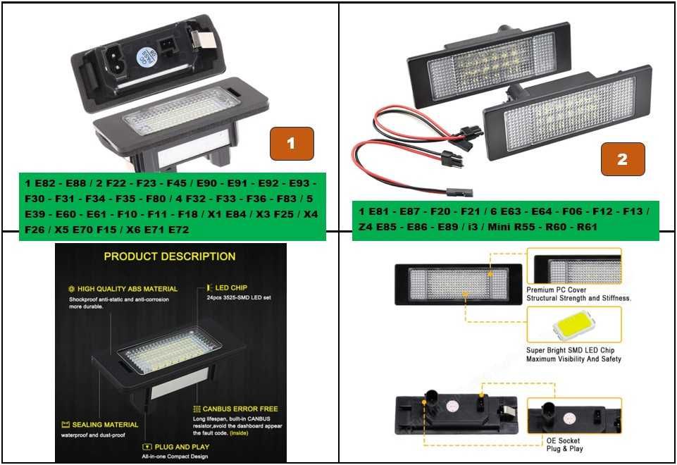 Par luz LED matrícula para BMW