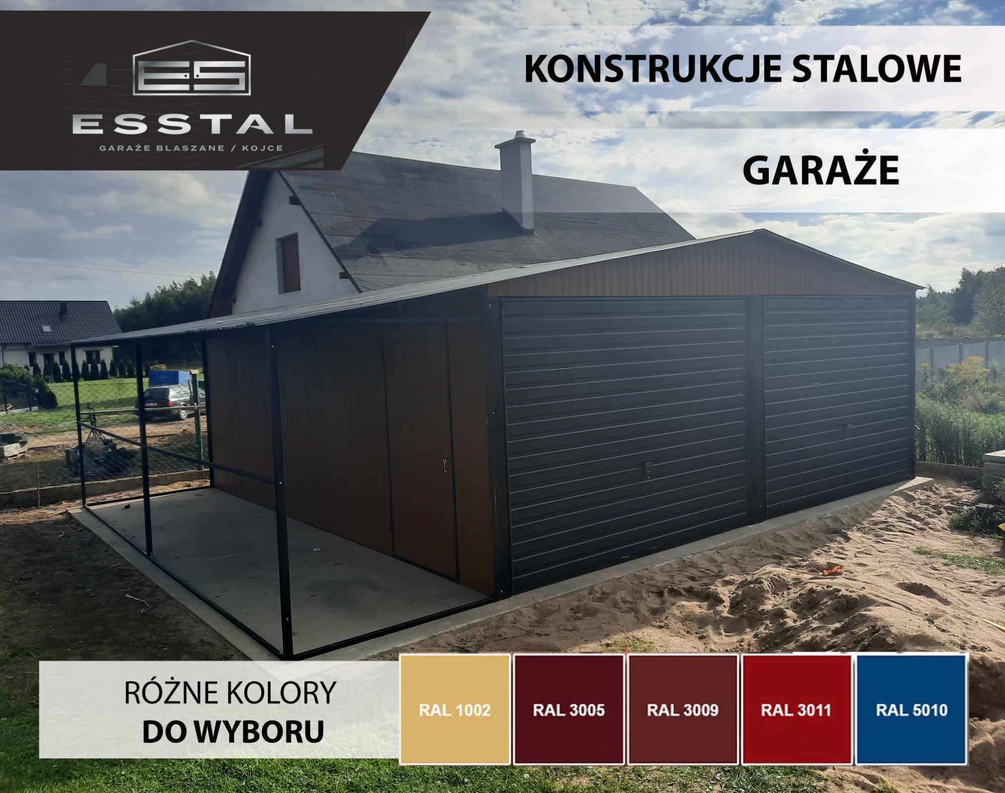 Garaż Blaszany Drewnopodobny z Zadaszeniem Bocznym - Garaże - ESSTAL