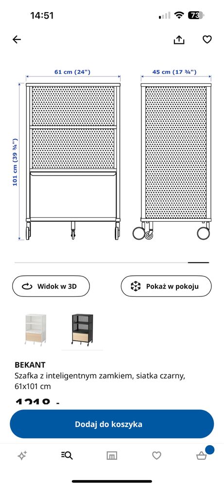 Szafka na kotkach, siatka czarny, 41x101 cm