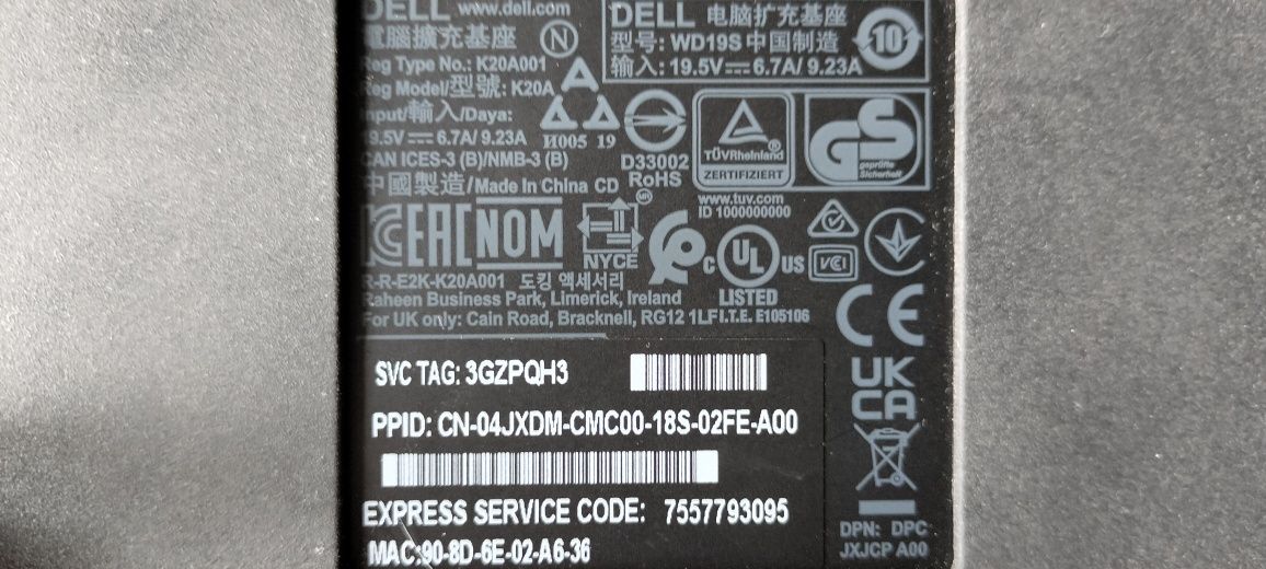 Stacja dokująca Dell WD 19S + zasilacz 130 W