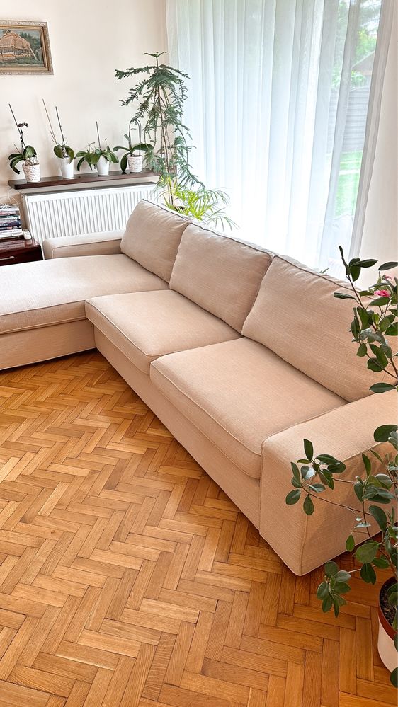 Sofa z szezlongiem - KIVIK IKEA (dwa pokrowce - beż i grafit)